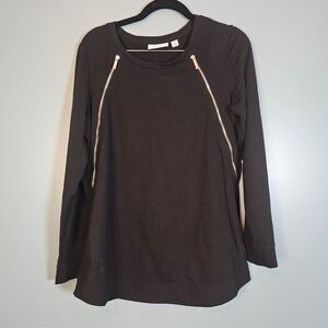 d&co Denim Company Black Long Sleeve Tunic Top XS Zipper Detail Casual